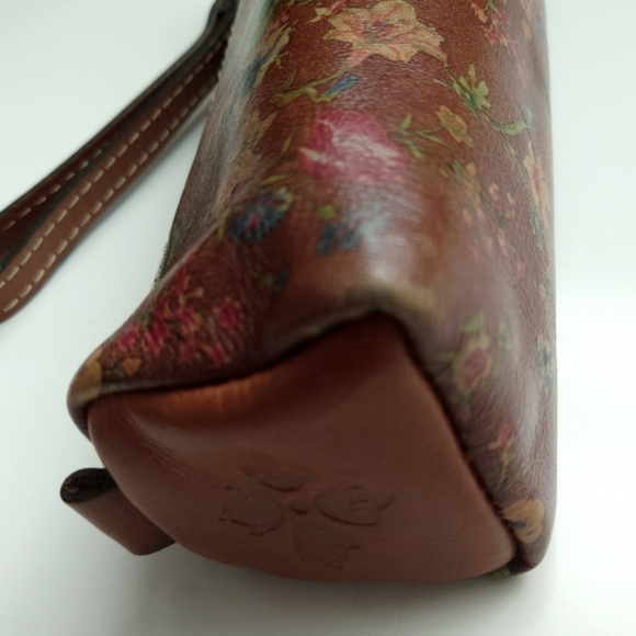 PATRICIA NASH Italian Leather Oblong Wristlet Pouch Makeup Case Floral Brown - Picture 10 of 10